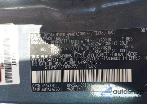 2010 Toyota Tundra Grade 4.6L V8 из США, поврежденный, VIN 5TFUM5F19AX004222